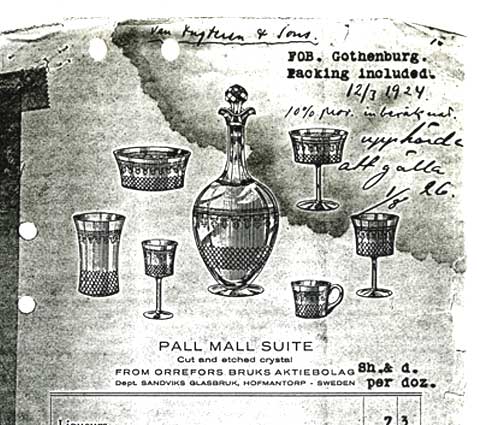 "proof" of Pall Mall being made by Orrefors/Sandvik