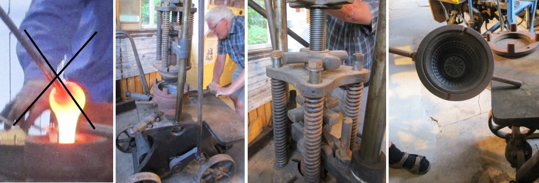 a visitor tries the manual press